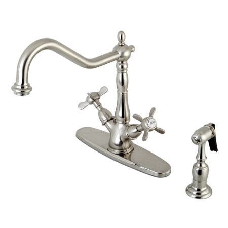 Kingston Brass KS1238BEXBS Mono Deck Mount Kitchen Faucet W/ Brass Sprayer, Nickel KS1238BEXBS